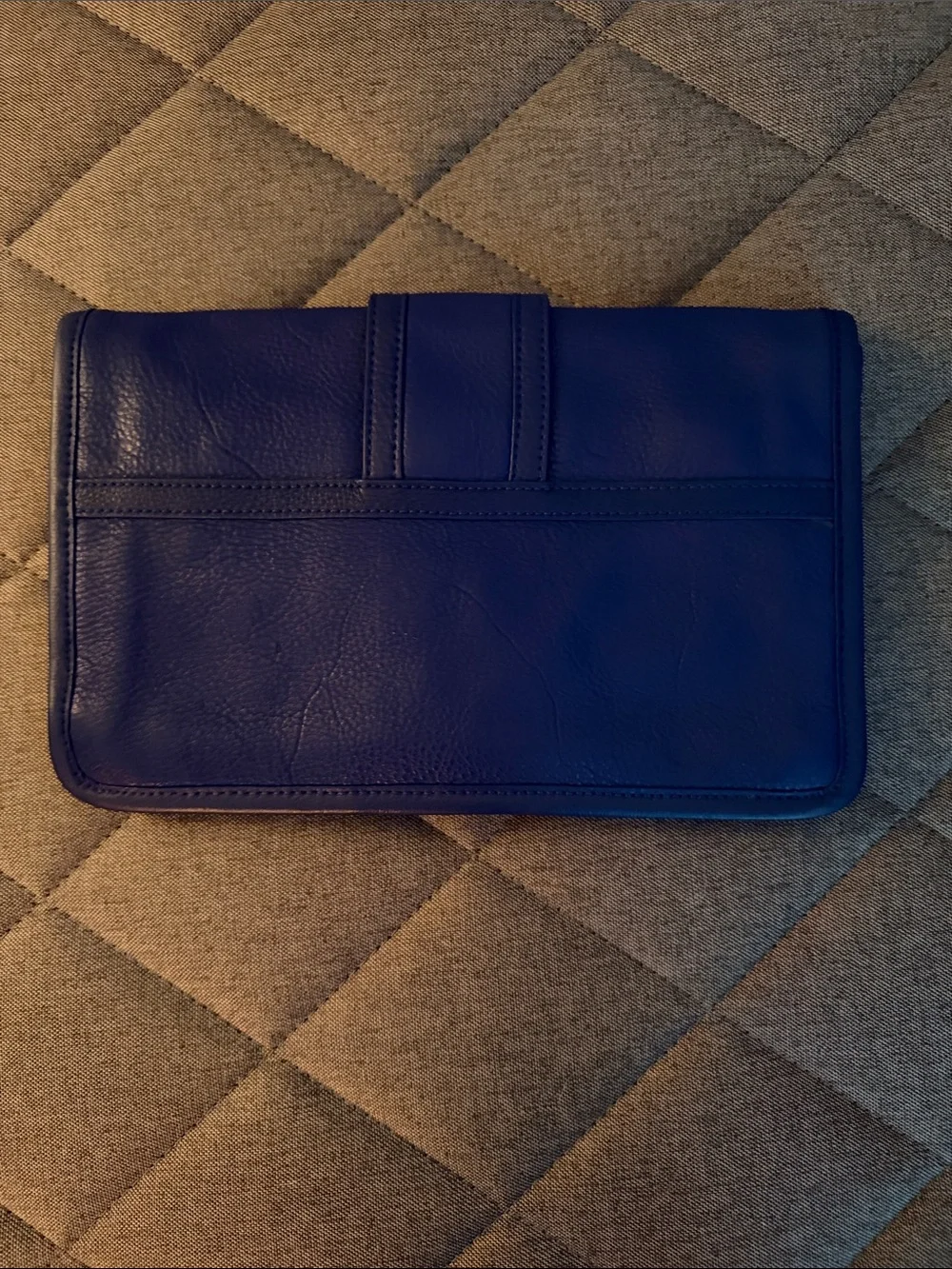 Tory Burch Royal Blue Leather Clutch with Gold Logo Hardware